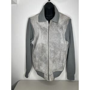 Vintage Gray Oakton Sweater Jacket Coat Leather Zip Suede Men’s Size Medium